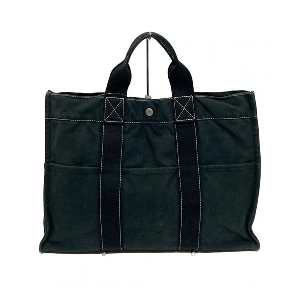 Auth HERMES Sac Deauville Tote MM - Black Canvas None Tote Bag - Picture 3 of 9